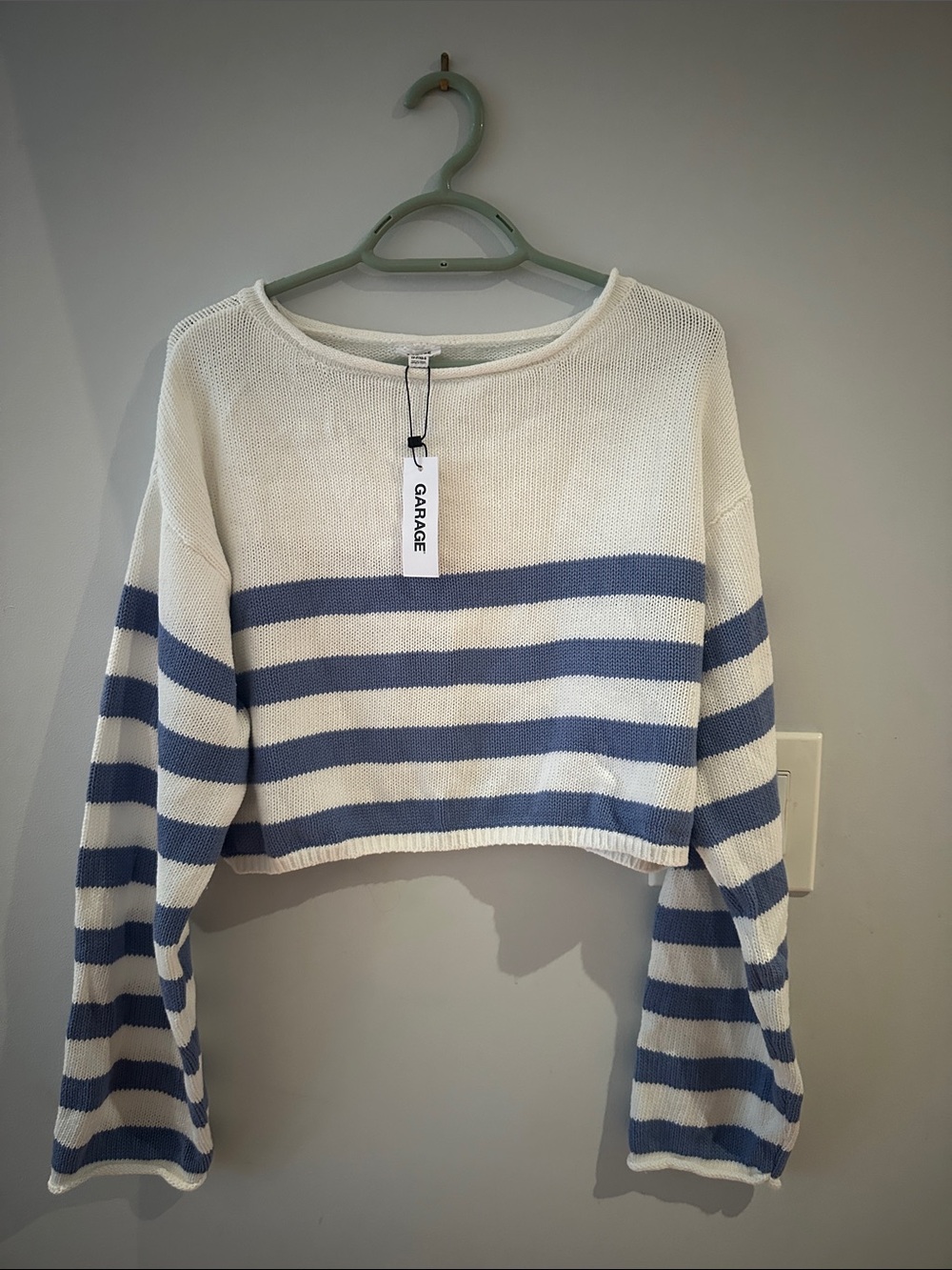 Garage Blue and White Striped Cropped Knit Sweater